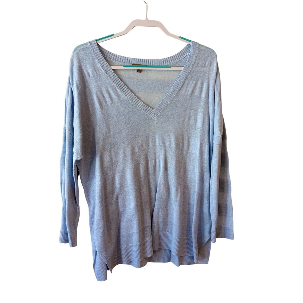 Lilla P Blue Striped V-Neck Oversized Lightweight Knit Sweater XL